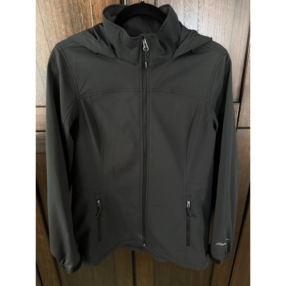 Eddie Bauer Womens M Black Jacket Hood Water Resistant Hiking Comfort
